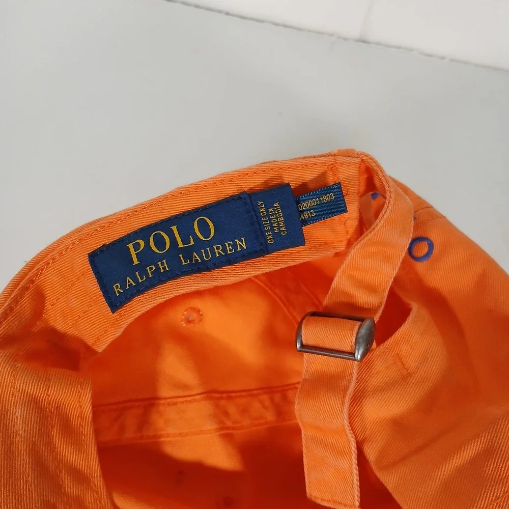 Polo Ralph Lauren Dad Hat Men OS Orange Blue Pony Logo Cotton Chino Twill Cap